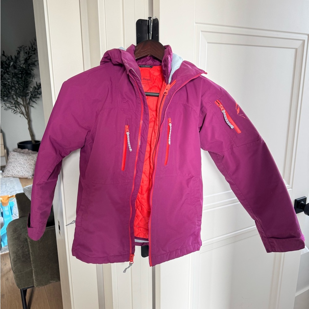 L.L. Bean Kids Magenta Jacket with Bright Orange Lining